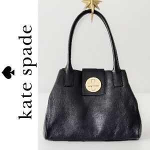 KATE SPADE New York Anisha Black Pebble Leather Turn Lock Satchel Bag